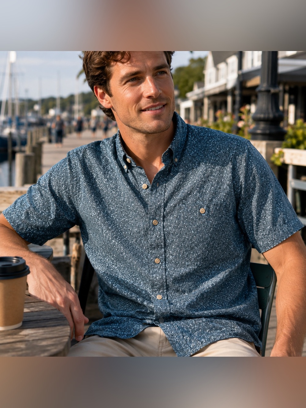 Vissla Blue Micro Floral Button Down Shirt Men’s Medium 100% Cotton Beach